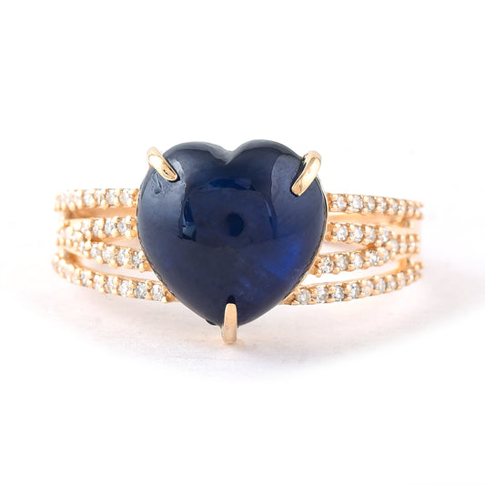 5.69 Ct Heart Cabochon Natural Sapphire 14K Gold Ring