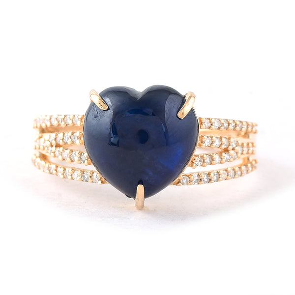 5.69 Ct Heart Cabochon Natural Sapphire 14K Gold Ring