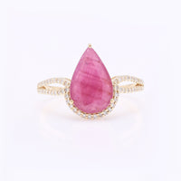 3.02 Ct Pear Mixed Cut Natural Ruby 14K Gold Ring