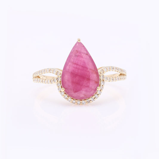 3.02 Ct Pear Mixed Cut Natural Ruby 14K Gold Ring