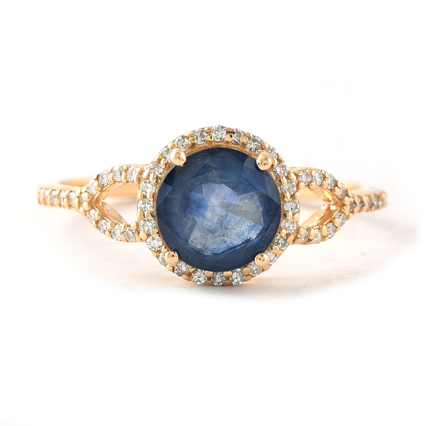1.67 Ct Round Mixed Cut Natural Sapphire 14K Gold Ring