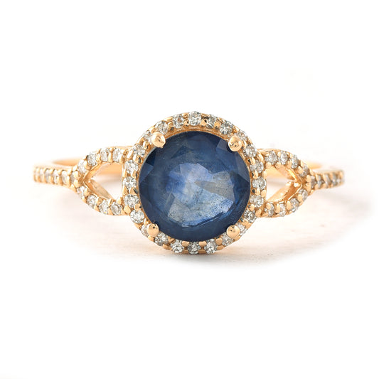 1.67 Ct Round Mixed Cut Natural Sapphire 14K Gold Ring