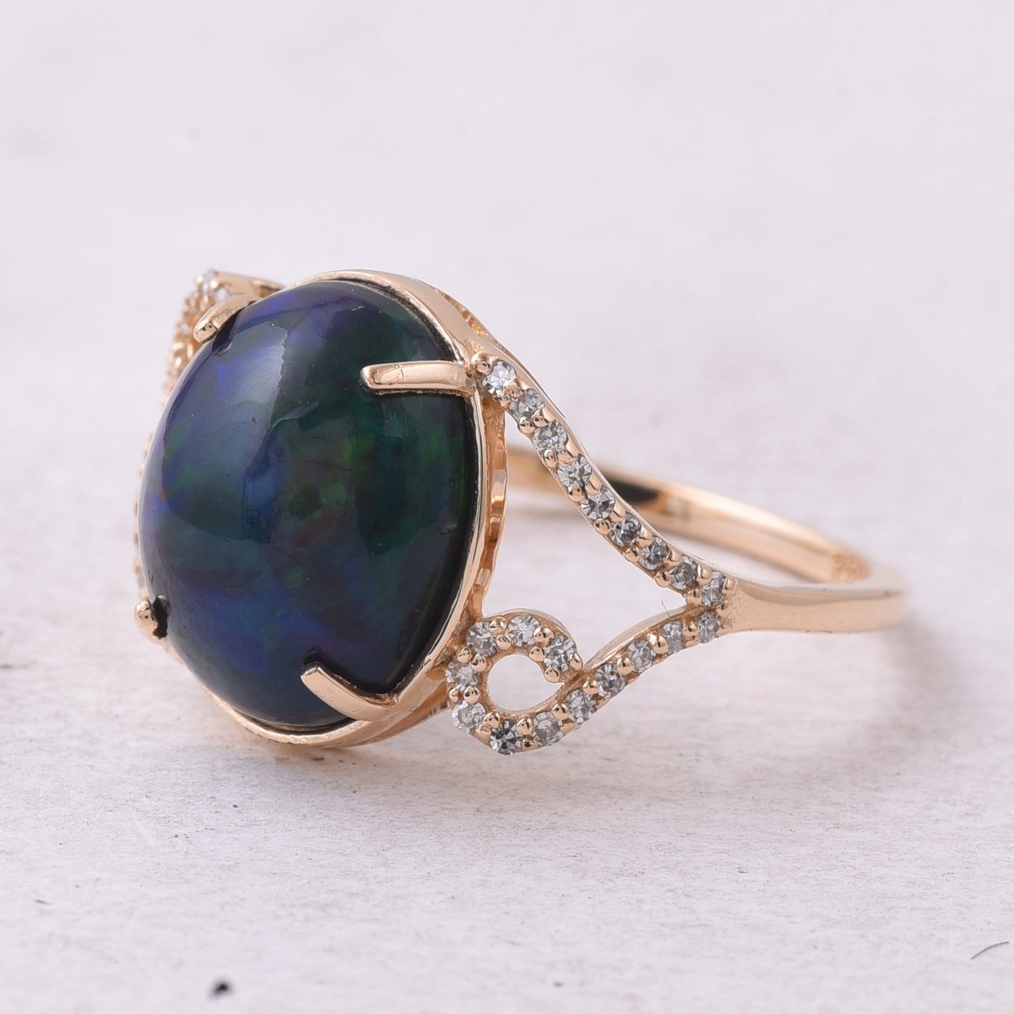 2.89 Ct Oval Cabochon Cut Natural Black Opal 14K Gold Ring