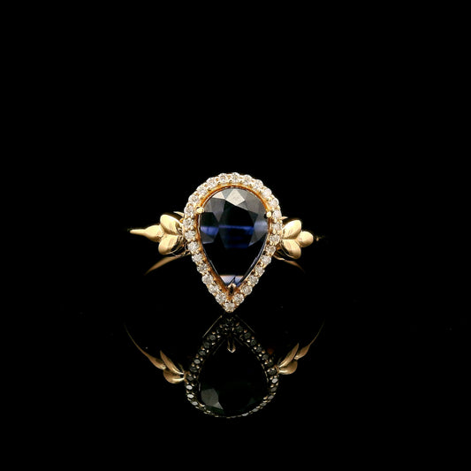 1.02 Ct Pear Mixed Cut Lab Grown Sapphire 14K Gold Ring