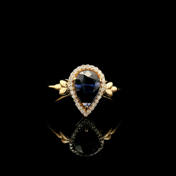 1.02 Ct Pear Mixed Cut Lab Grown Sapphire 14K Gold Ring