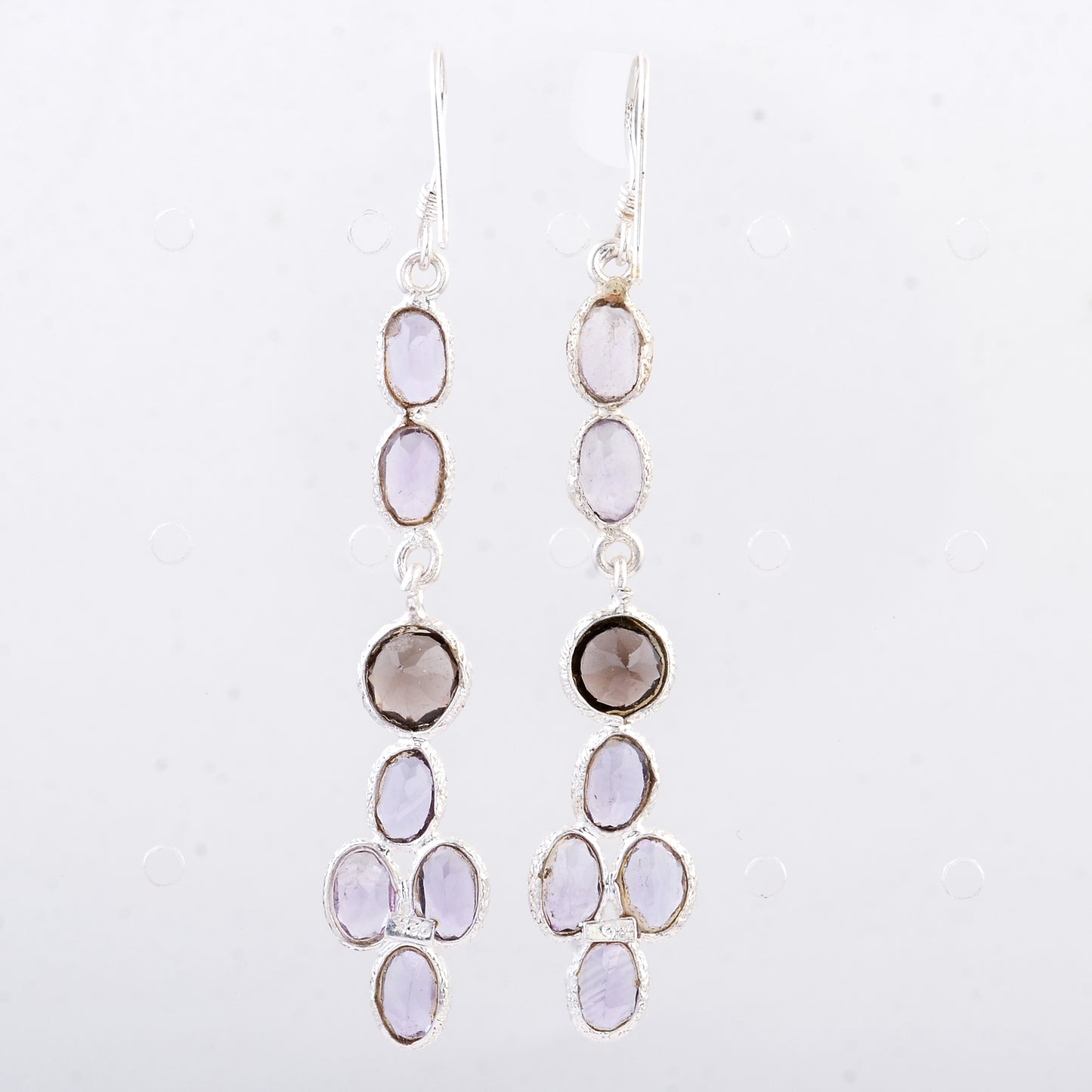 7.40 Ct Smoky Quartz, Amethyst 925 Sterling Silver Earrings