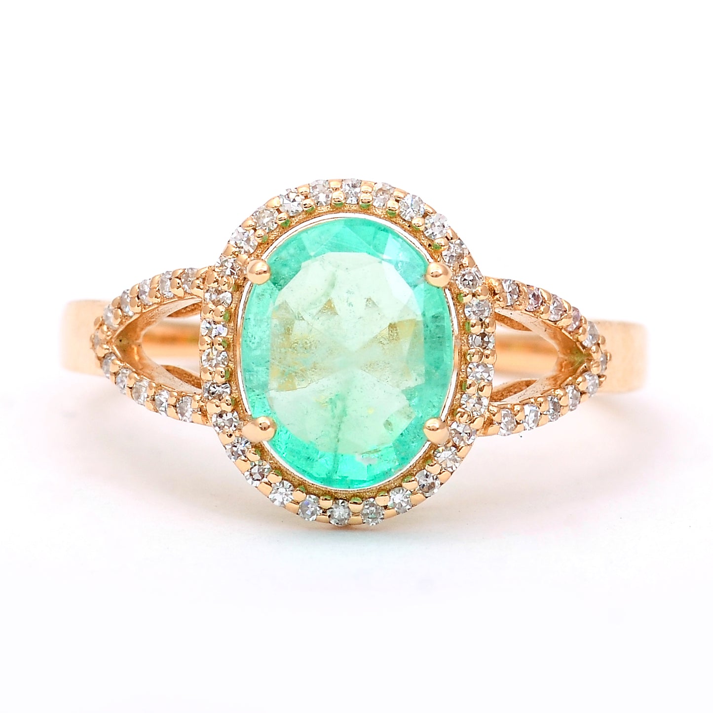 1.89 Ct Oval Mixed Cut Natural Emerald 14K Gold Ring