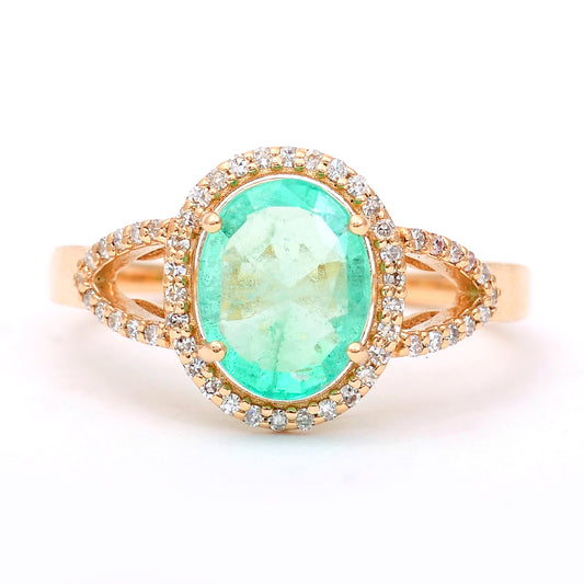 1.89 Ct Oval Mixed Cut Natural Emerald 14K Gold Ring