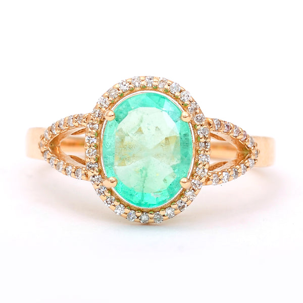 1.89 Ct Oval Mixed Cut Natural Emerald 14K Gold Ring