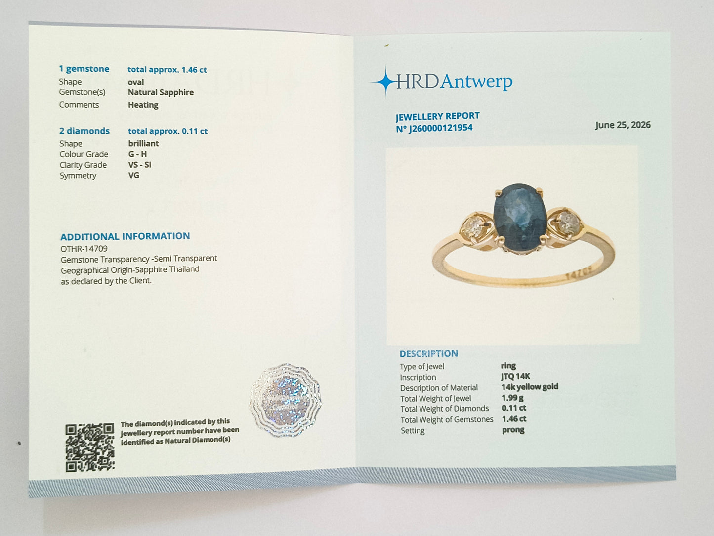 1.57 Ct Oval Natural Sapphire 14K Gold Ring