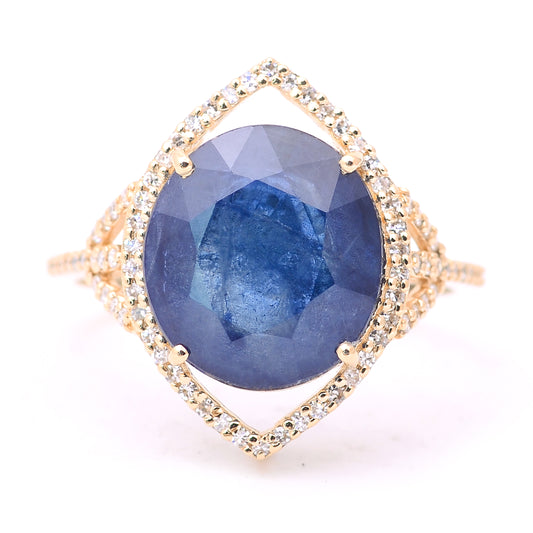 7.19 Ct Oval Mixed Cut Natural Sapphire 14K Gold Ring