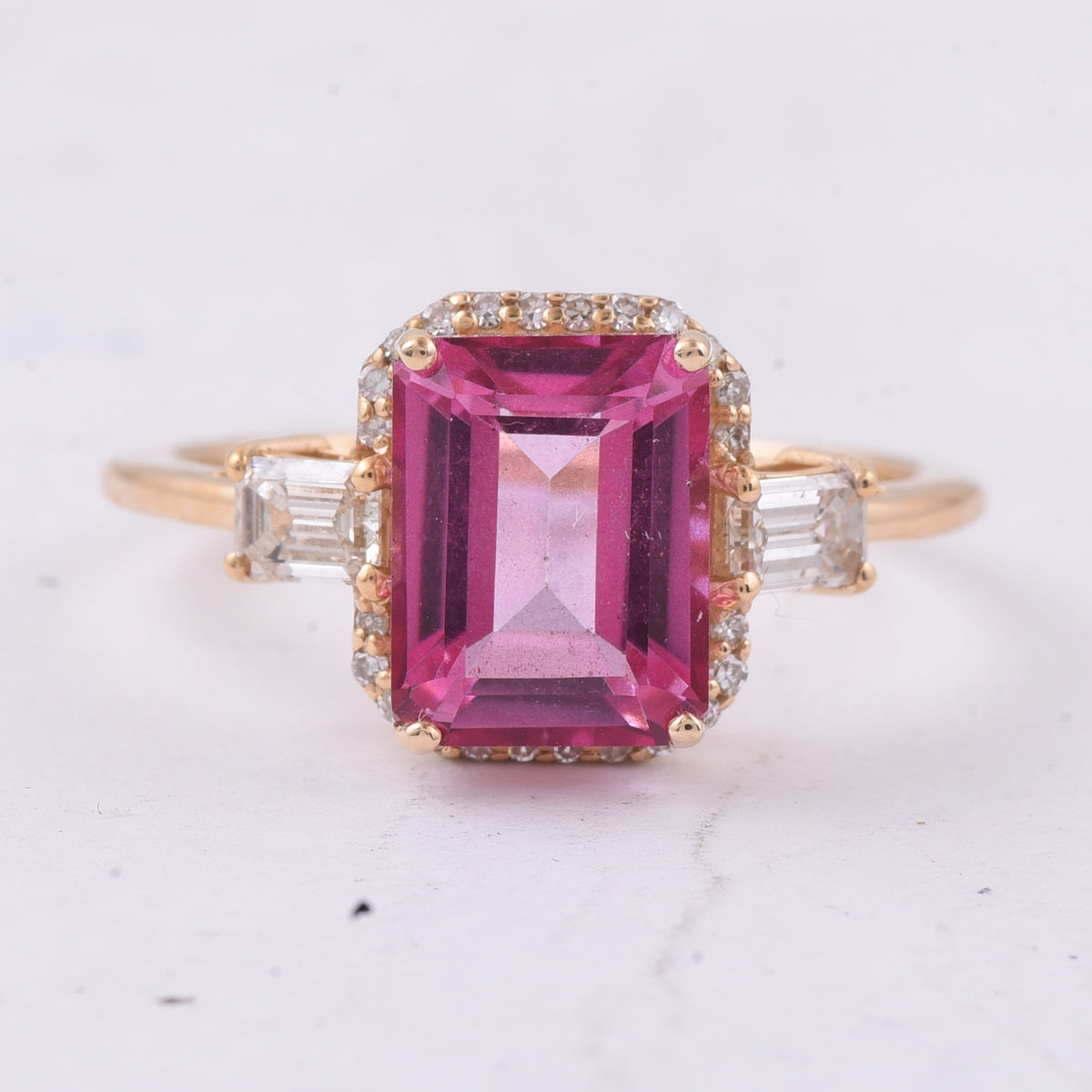 3.56 Ct Octagon Step Cut Natural Pink Topaz 14K Gold Ring