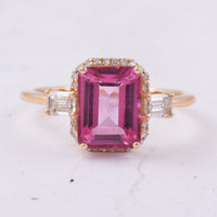 3.56 Ct Octagon Step Cut Natural Pink Topaz 14K Gold Ring