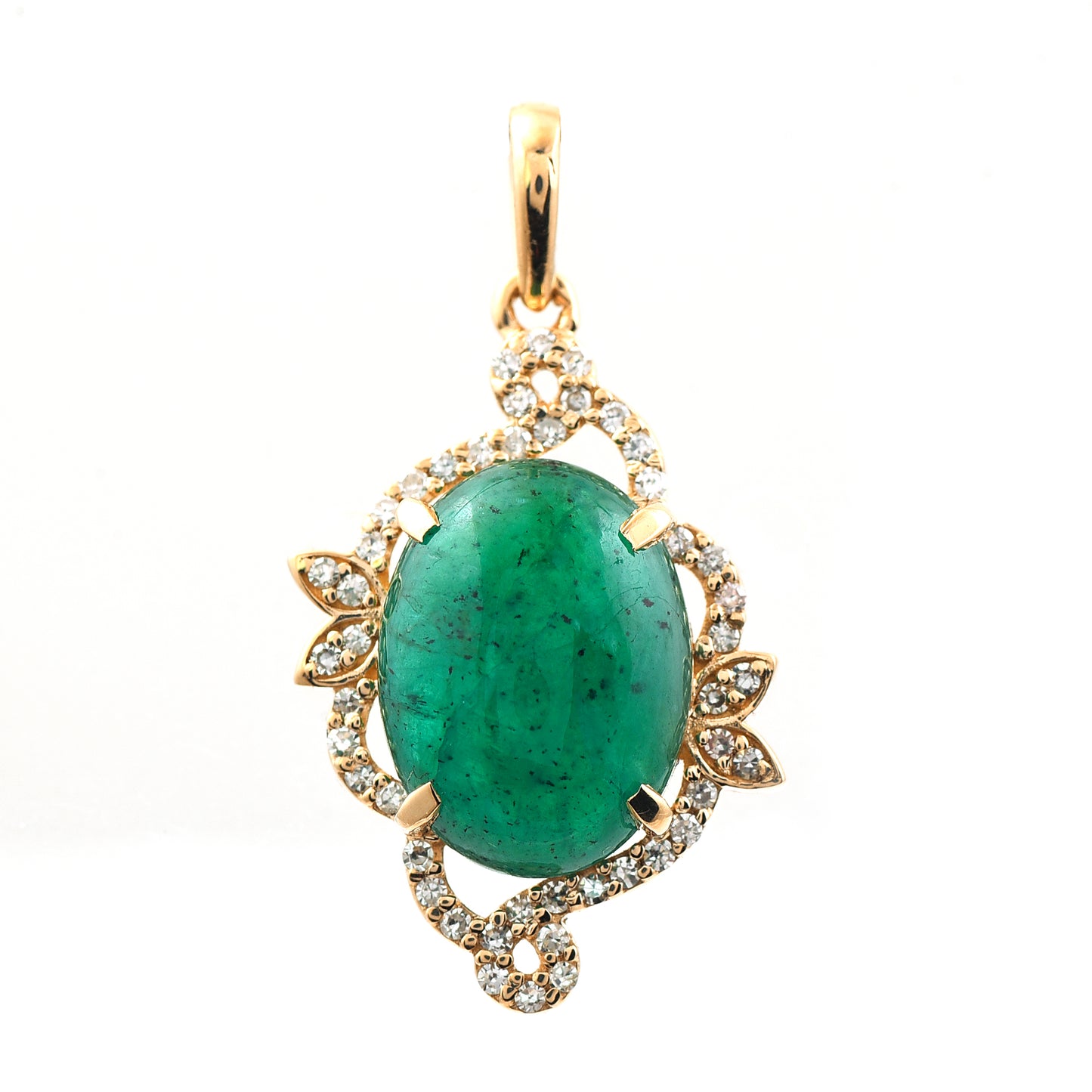 3.86 Ct Oval Cabochon Cut Natural Emerald 14K Gold Pendant