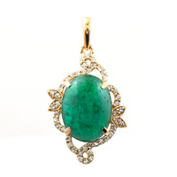 3.86 Ct Oval Cabochon Cut Natural Emerald 14K Gold Pendant