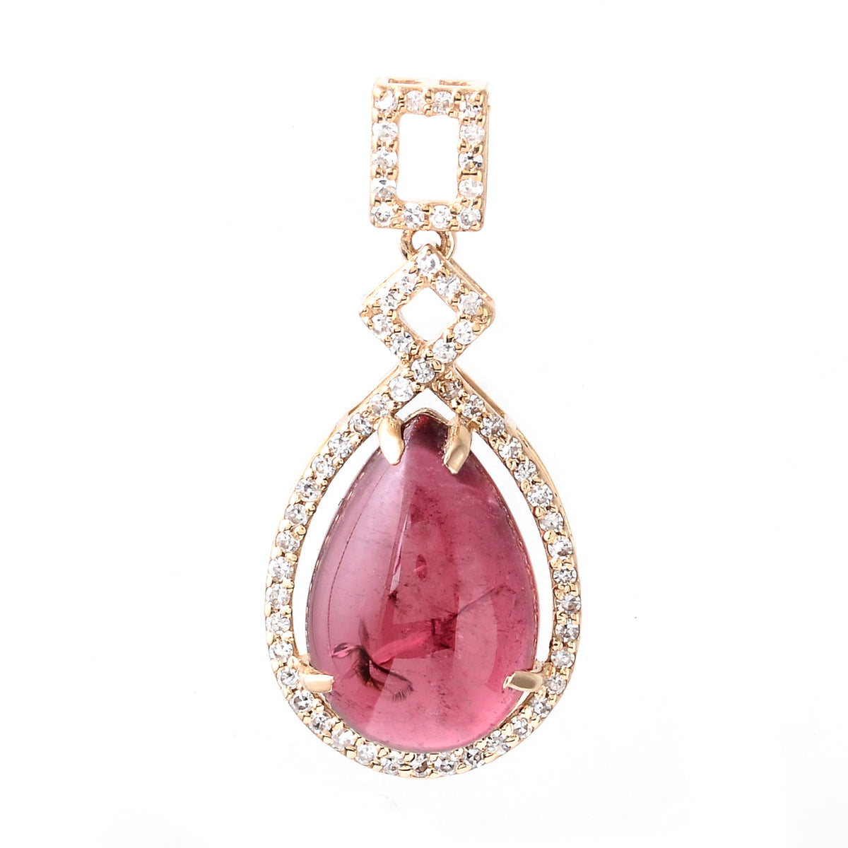 4.58 Ct Pear Cabochon Natural Tourmaline 14K Gold Pendant
