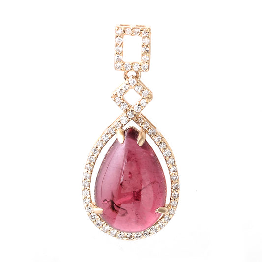 4.58 Ct Pear Cabochon Natural Tourmaline 14K Gold Pendant