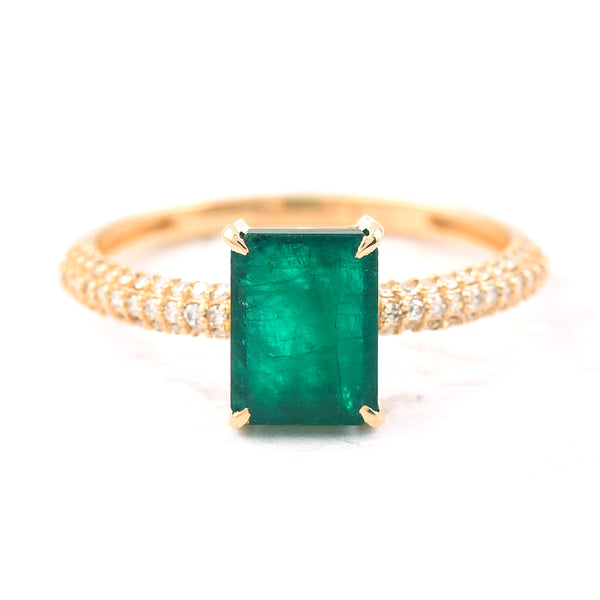 1.72 Ct Octagon Step Cut Natural Emerald 14K Gold Ring