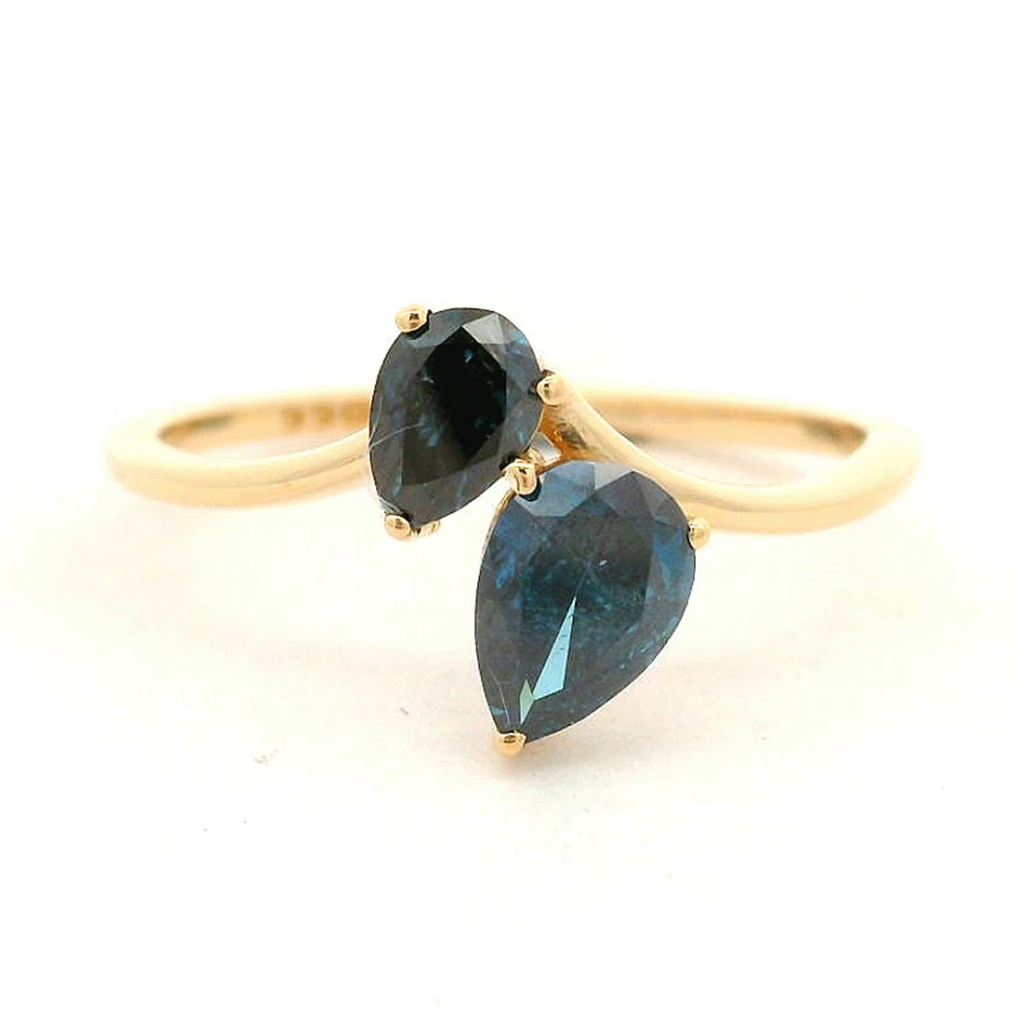 0.87 Ct Pear Blue Diamond 14K Gold Ring