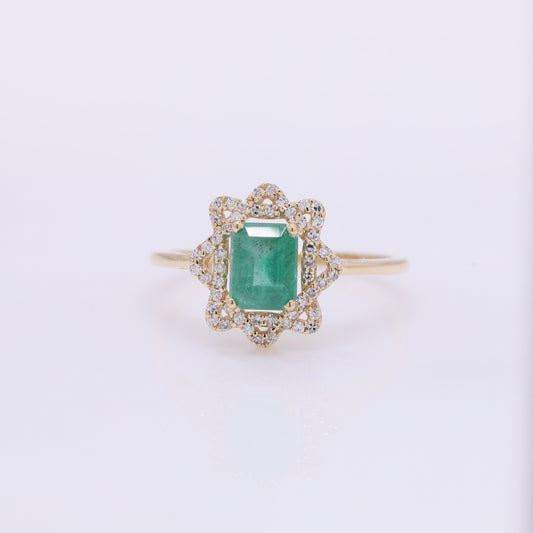 1.19 Ct Octagon Step Cut Natural Emerald 14K Gold Ring