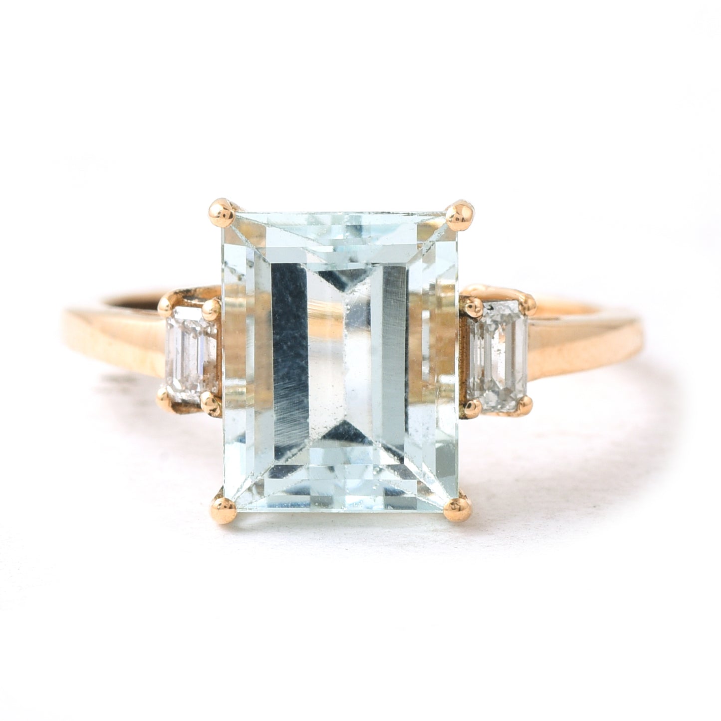 3.10 Ct Baguette Aquamarine 14K Gold Ring