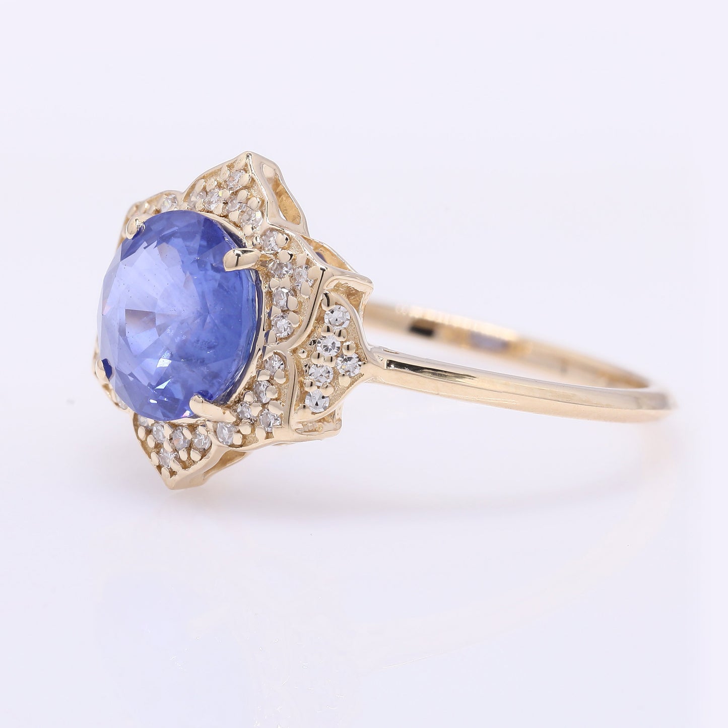 2.13 Ct Round Mixed Cut Natural Sapphire 14K Gold Ring