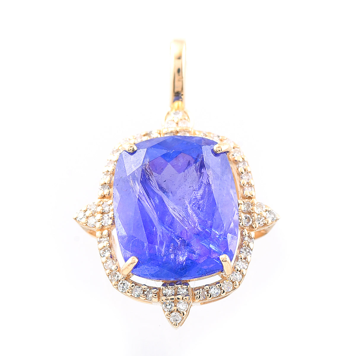 5.18 Ct Cushion Mixed Cut Natural Tanzanite 14K Gold Pendant
