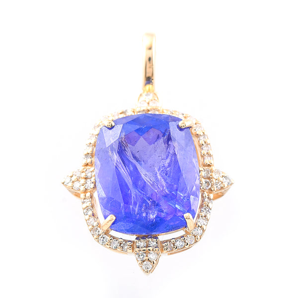 5.18 Ct Cushion Mixed Cut Natural Tanzanite 14K Gold Pendant
