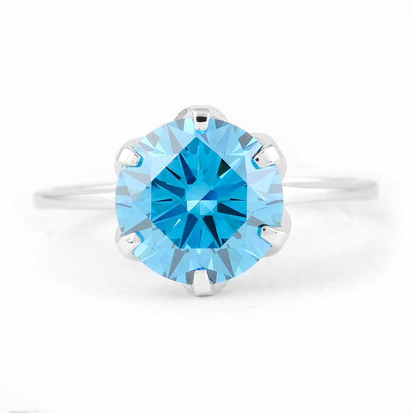 3.00 Carats Blue Lab Grown Diamond 14K Gold Ring