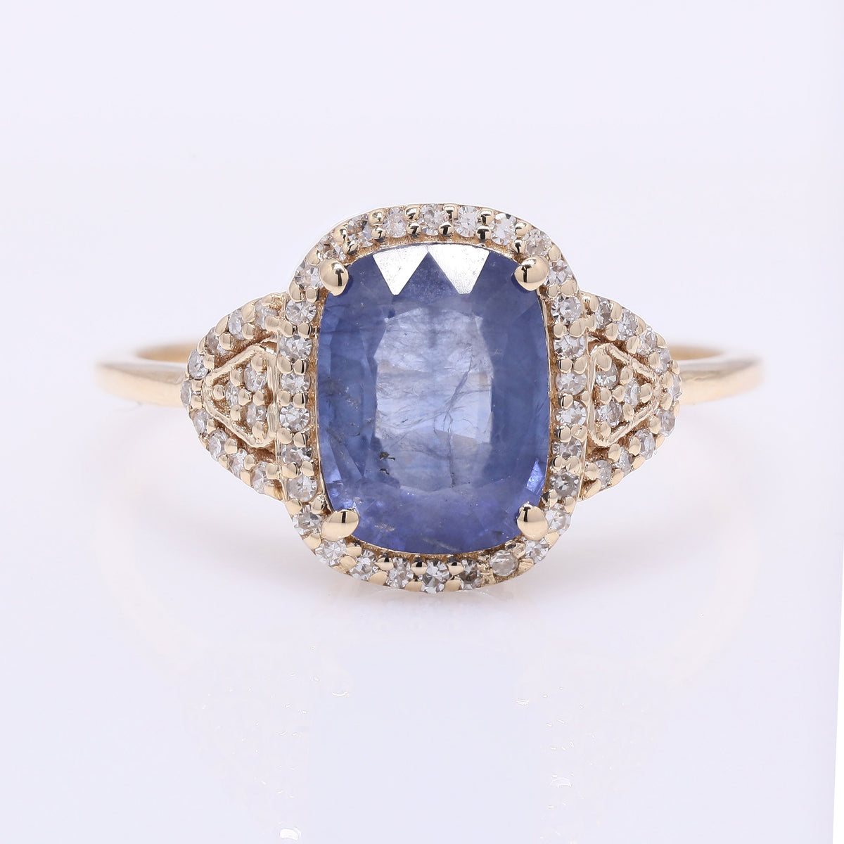 2.43 Ct Cushion Mixed Cut Natural Sapphire 14K Gold Ring