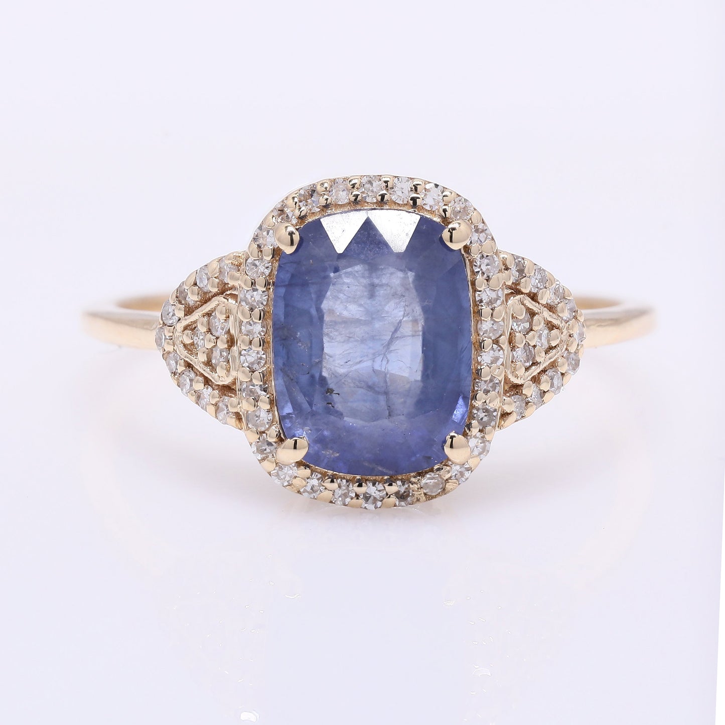2.43 Ct Cushion Mixed Cut Natural Sapphire 14K Gold Ring