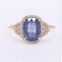 2.43 Ct Cushion Mixed Cut Natural Sapphire 14K Gold Ring