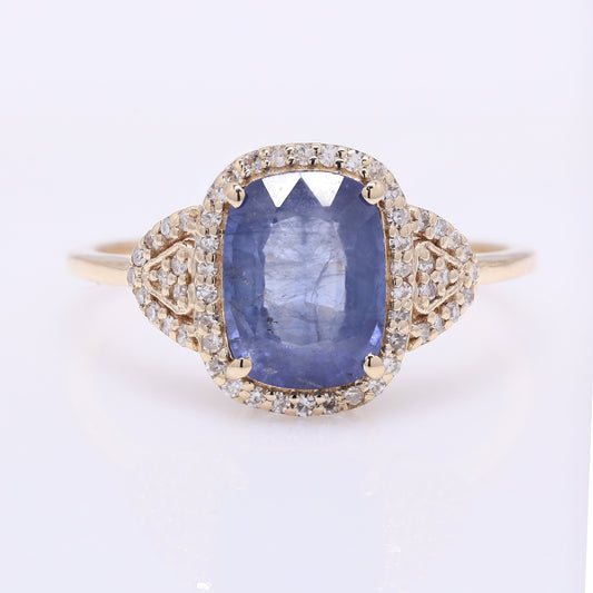 2.43 Ct Cushion Mixed Cut Natural Sapphire 14K Gold Ring