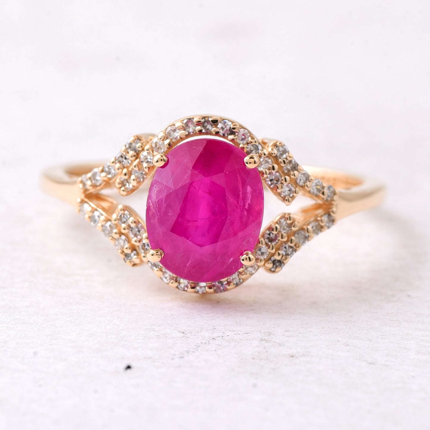 2.22 Ct Oval Mixed Cut Natural Ruby 14K Gold Ring