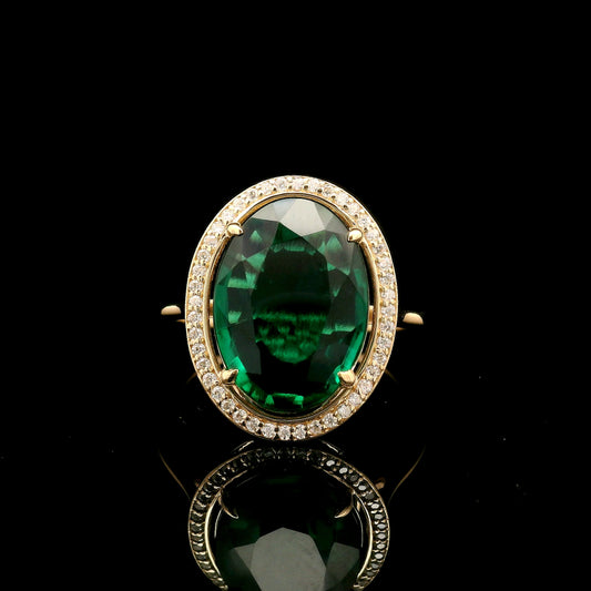 4.71 Ct Oval Mixed Cut Lab Grown Emerald 14K Gold Ring