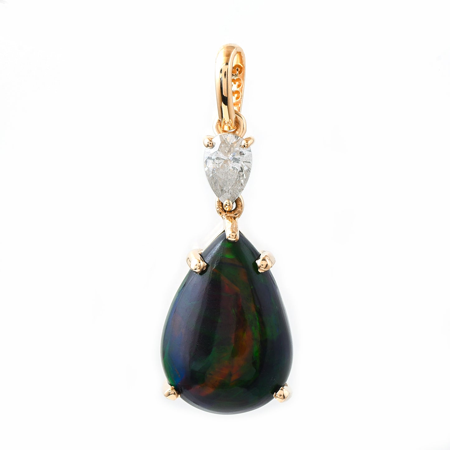 2.84 Ct Pear Black Opal 14K Gold Pendant