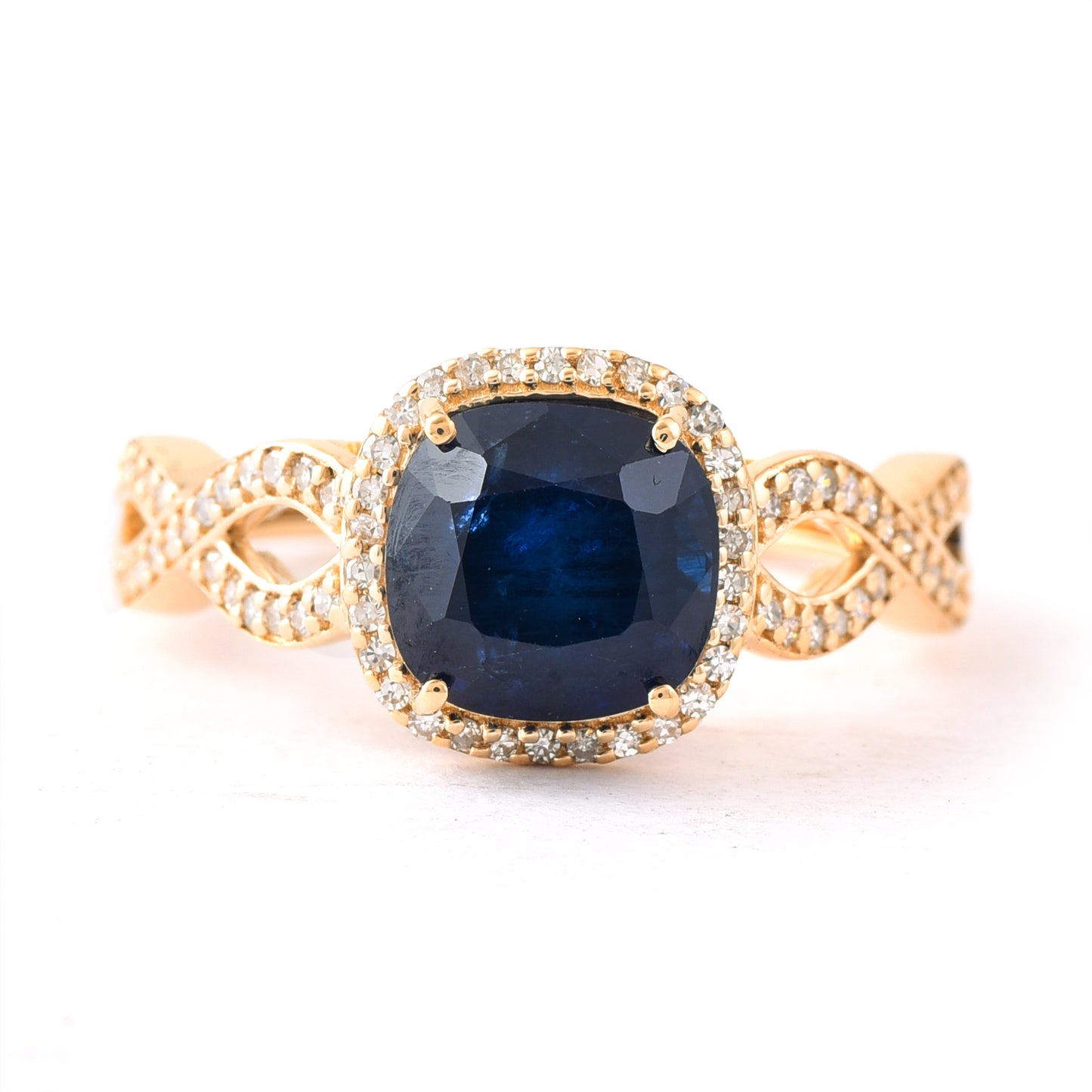 3.51 Ct Cushion Mixed Cut Natural Sapphire 14K Gold Ring