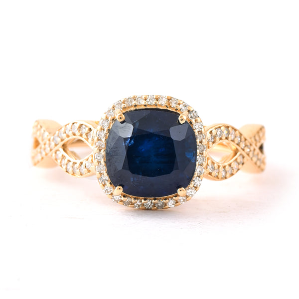 3.51 Ct Cushion Mixed Cut Natural Sapphire 14K Gold Ring