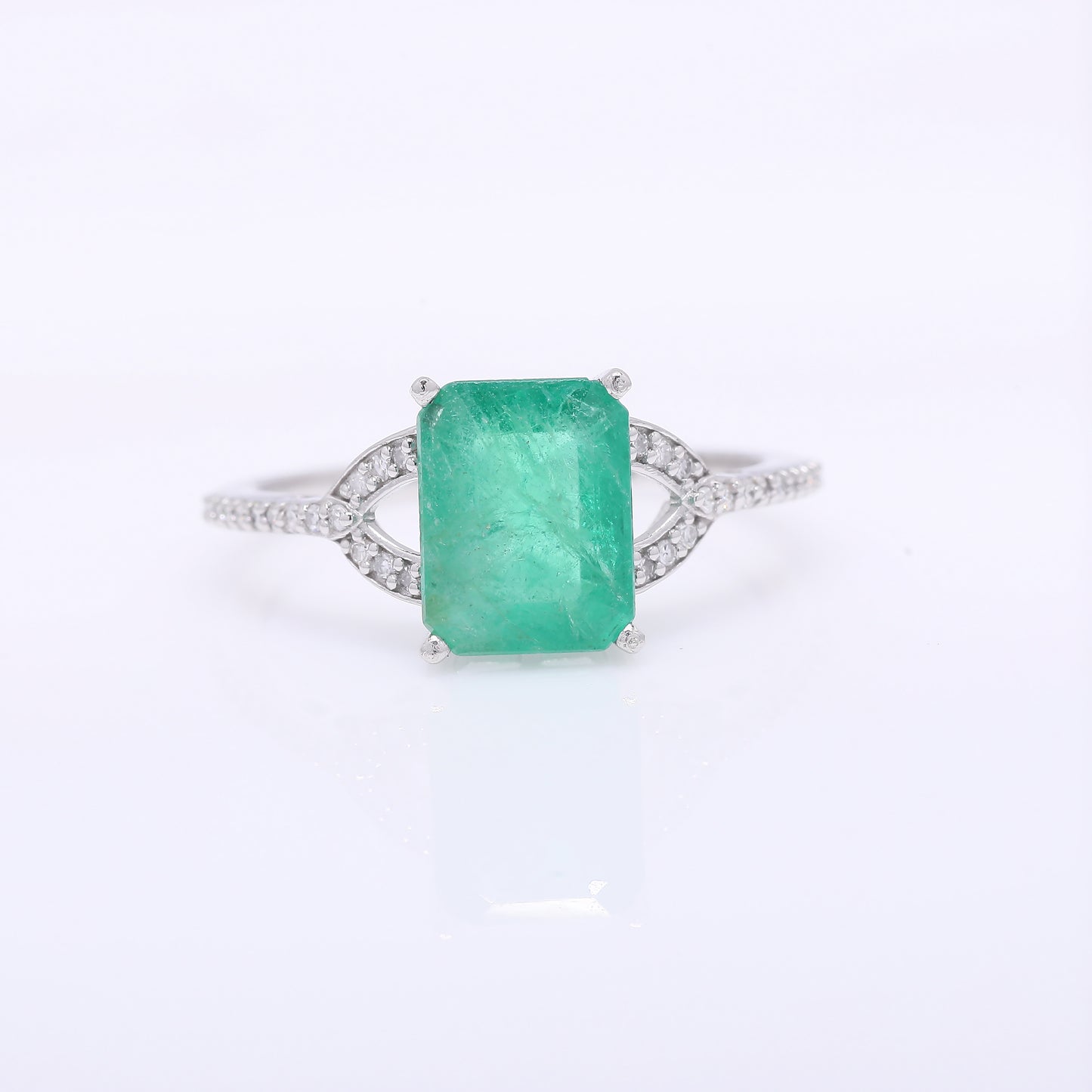 2.24 Ct Octagon Step Cut Natural Emerald 950 Platinum Ring