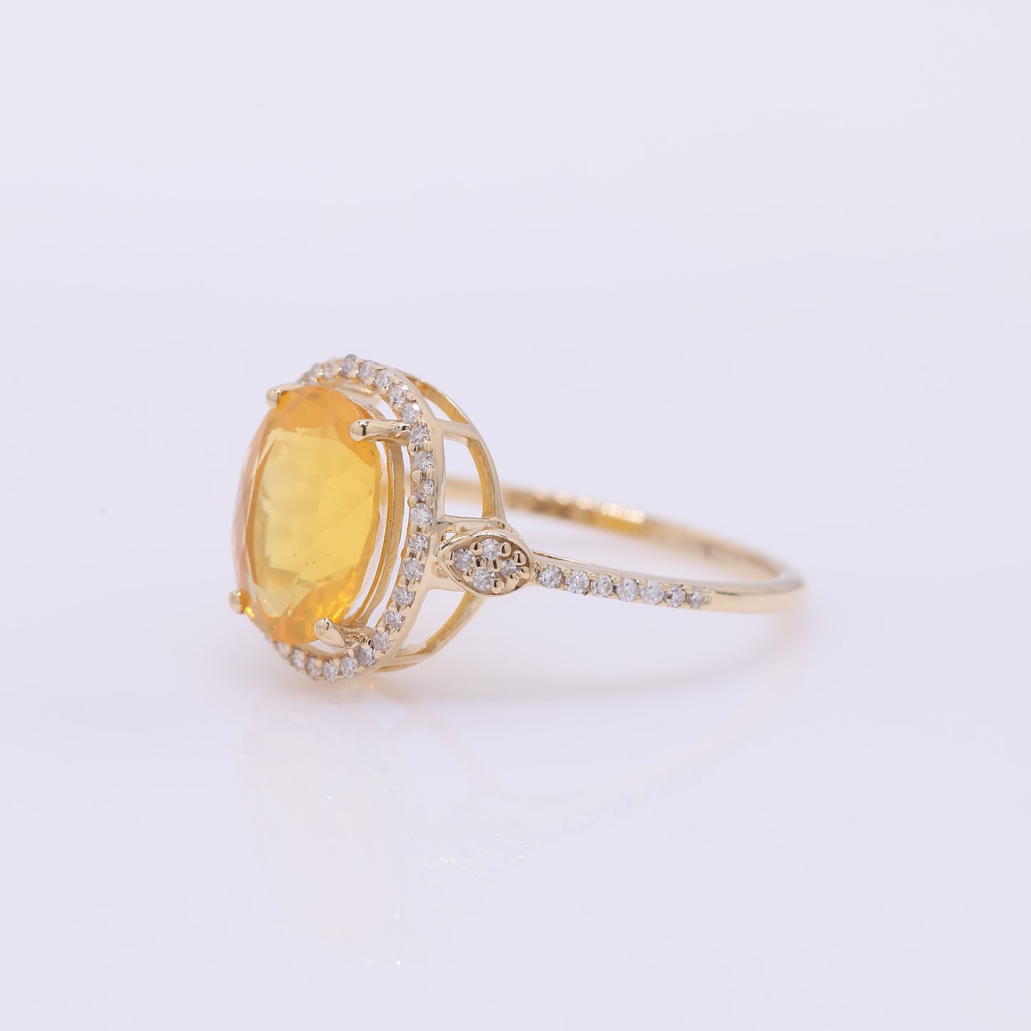 1.83 Ct Oval Mixed Cut Natural Fire Opal 14K Gold Ring