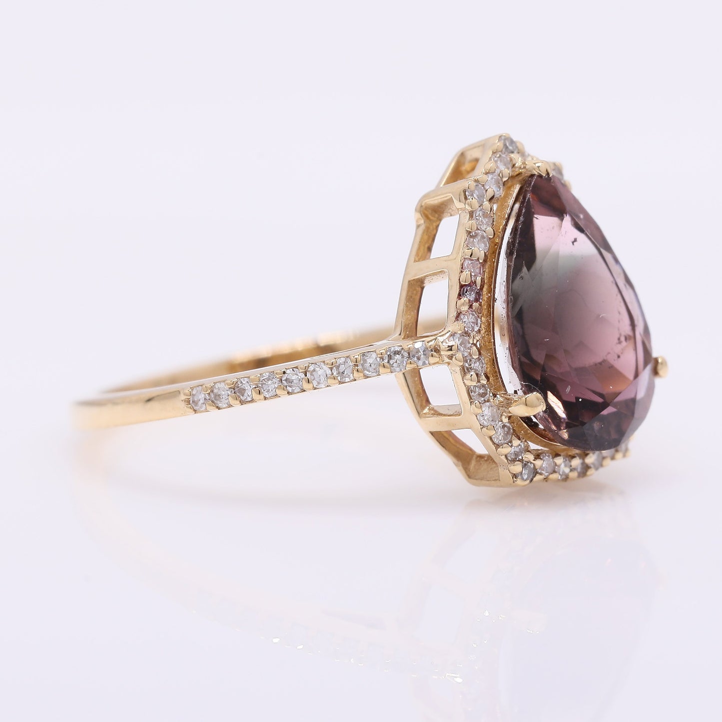2.33 Ct Pear Mixed Cut Natural Tourmaline 14K Gold Ring