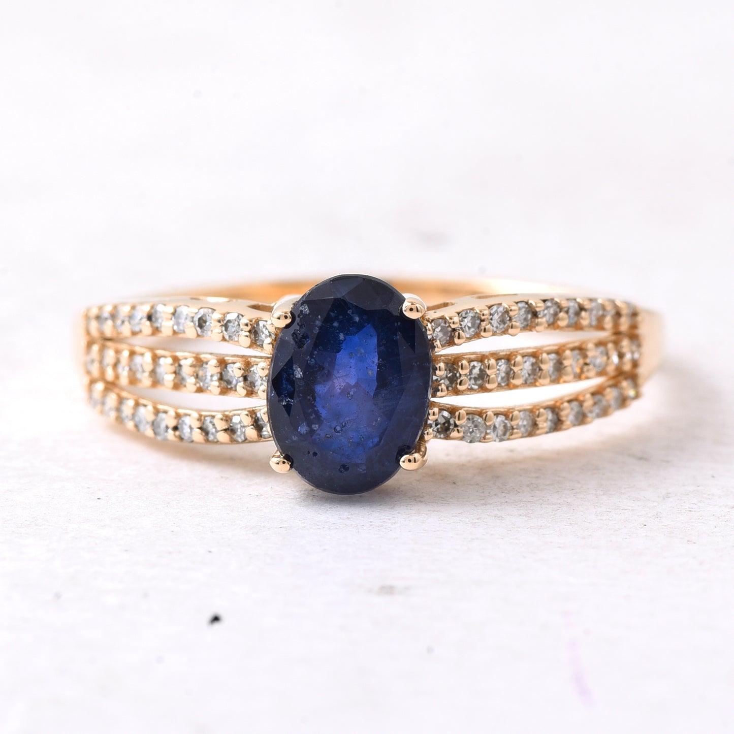 1.51 Ct Oval Mixed Cut Natural Sapphire 14K Gold Ring