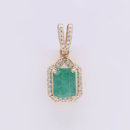 1.38 Ct Octagon Step Cut Natural Emerald 14K Gold Pendant