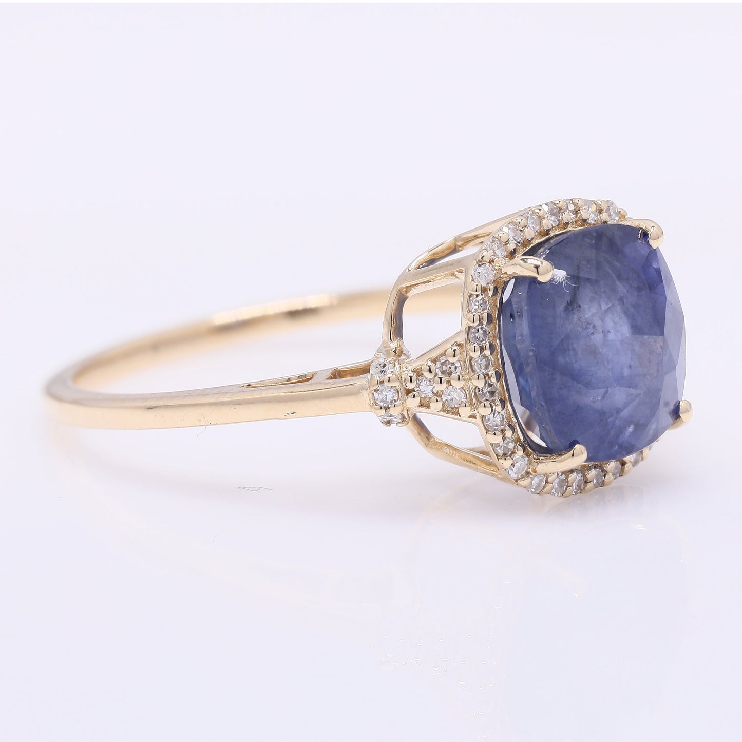 4.27 Ct Cushion Mixed Cut Natural Sapphire 14K Gold Ring