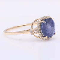 4.27 Ct Cushion Mixed Cut Natural Sapphire 14K Gold Ring