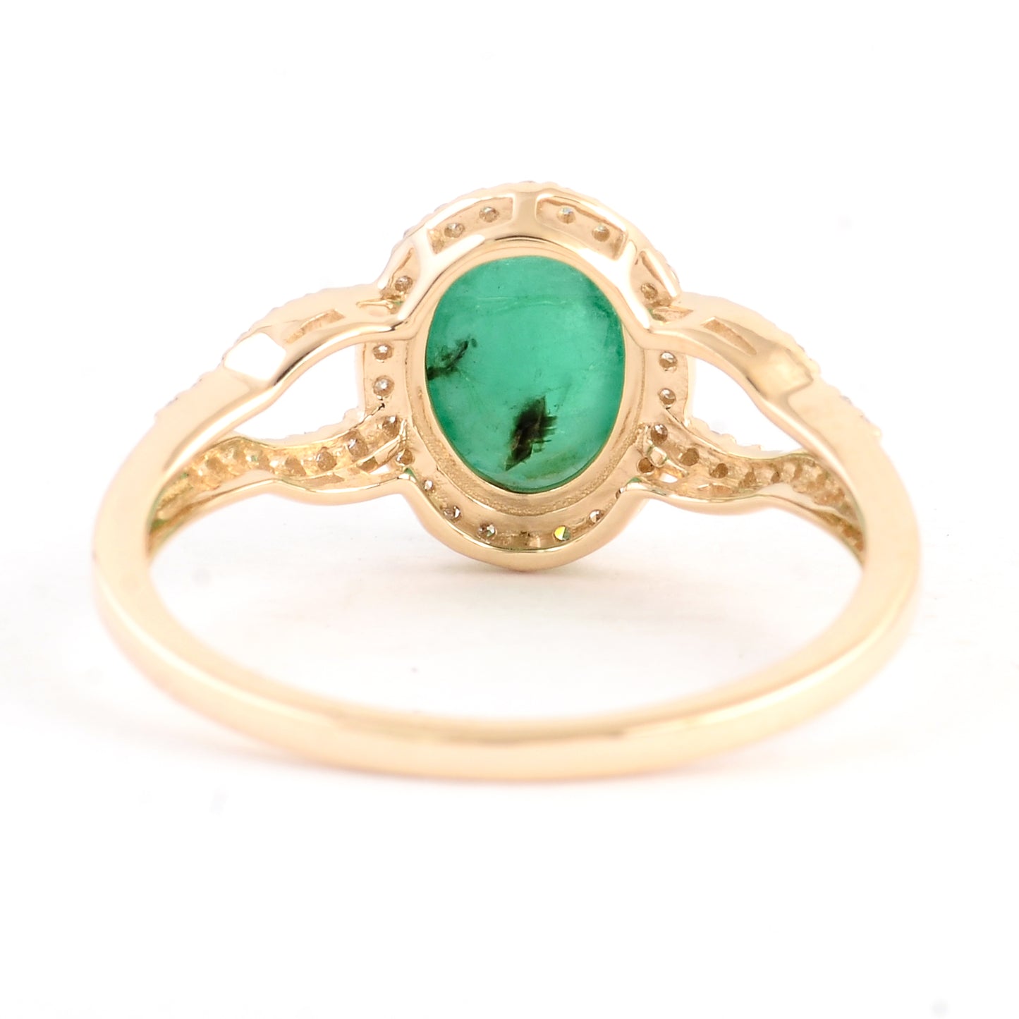 1.30 Ct Oval Cabochon Natural Beryl Emerald 14K Gold Ring