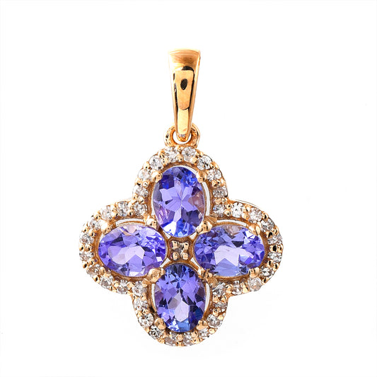 0.87 Ct Oval Mixed Cut Natural Tanzanite 14K Gold Pendant