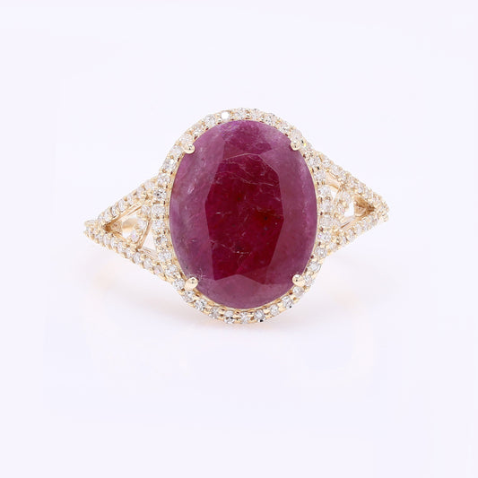 3.65 Ct Oval Mixed Cut Natural Ruby 14K Gold Ring