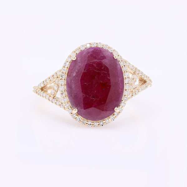 3.65 Ct Oval Mixed Cut Natural Ruby 14K Gold Ring