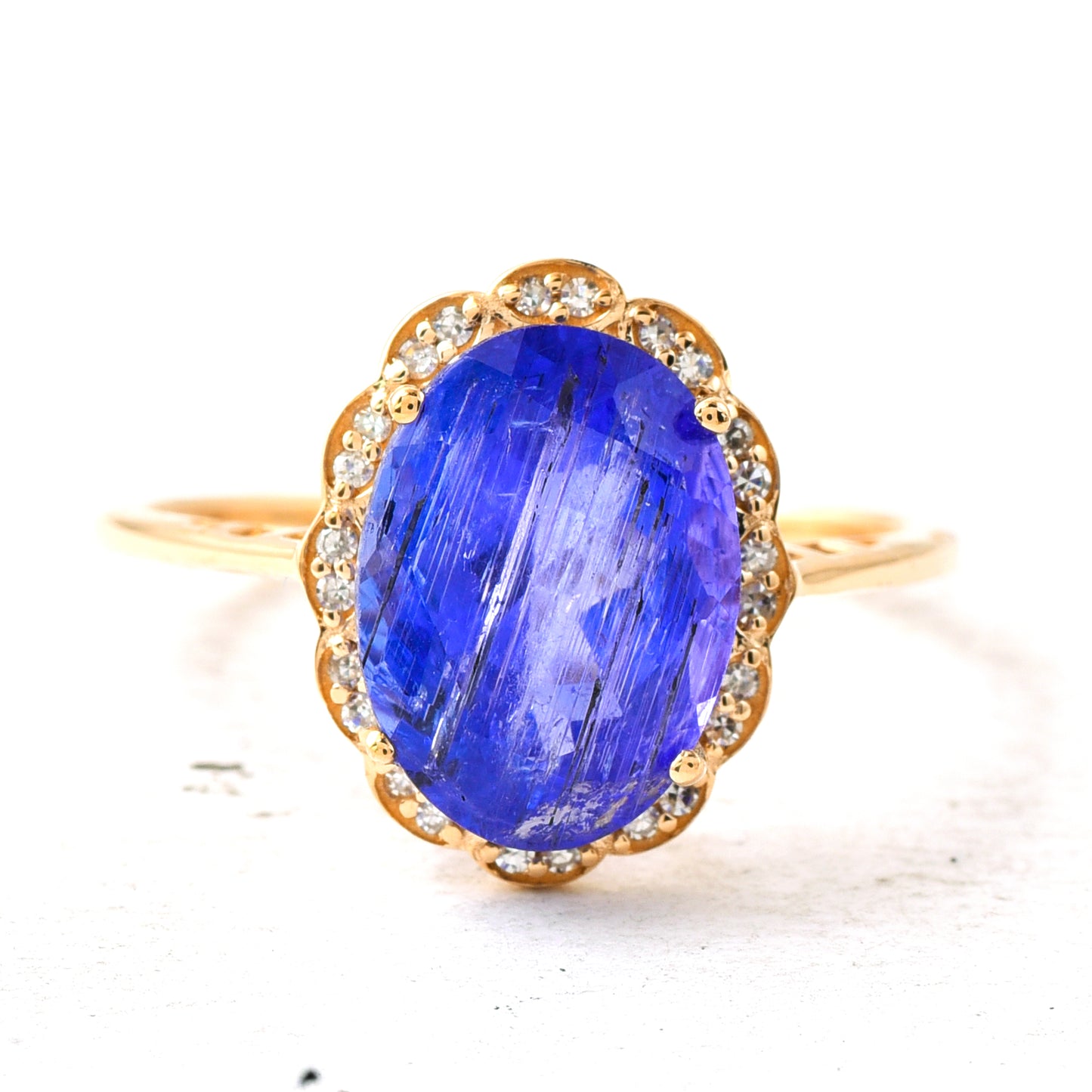 3.96 Ct Oval Mixed Cut Natural Tanzanite 14K Gold Ring